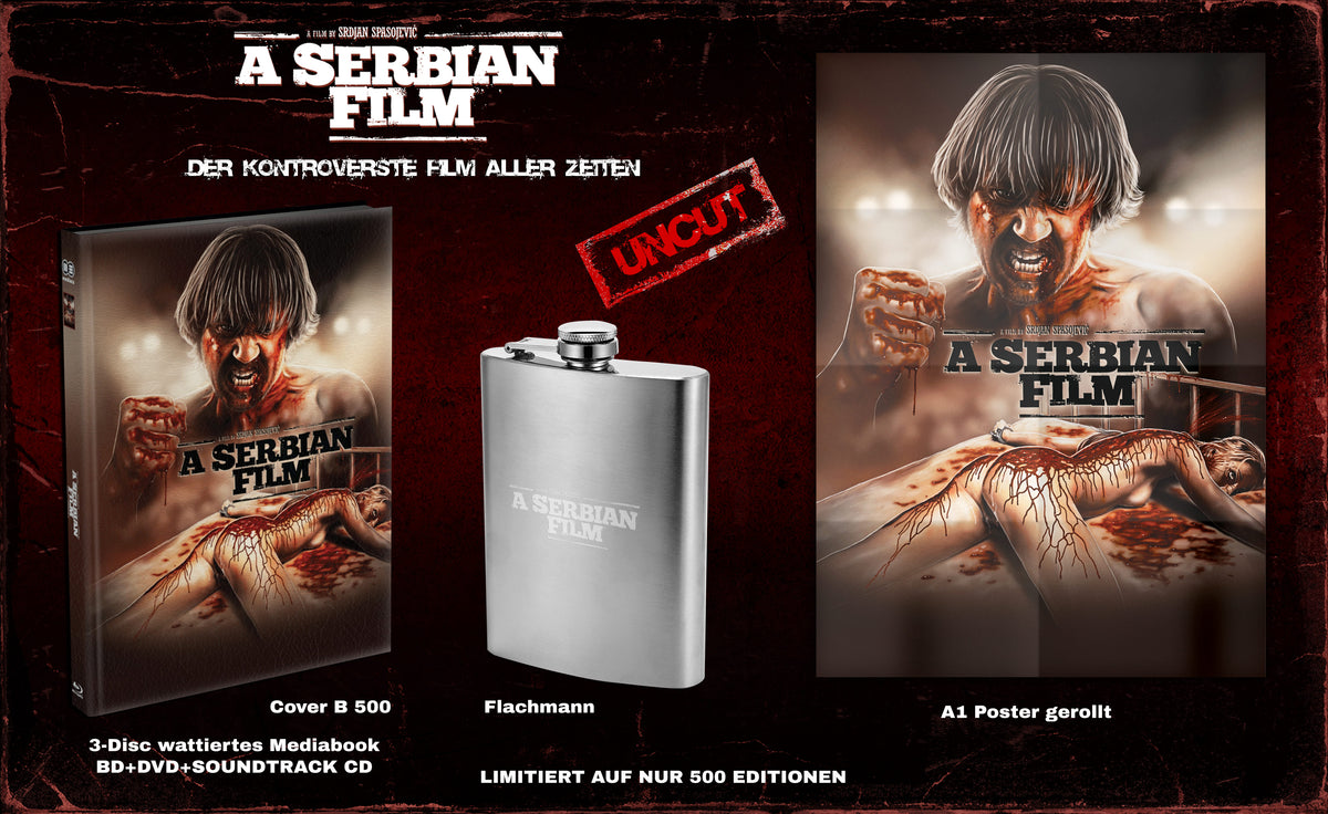 A Serbian Film Sammleredition wattiertes Mediabook Cover B limited 100 UNCUT (Blu-ray + DVD + Soundtrack CD)