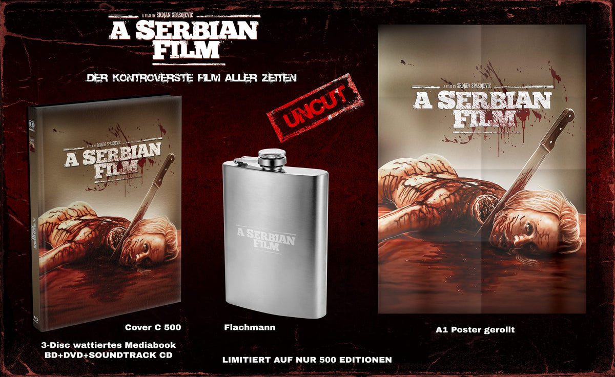 A Serbian Film Sammleredition wattiertes Mediabook Cover C limited 100 UNCUT (Blu-ray + DVD + Soundtrack CD)